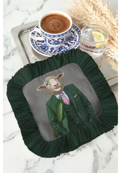 Avangart Elegant Saçaklı Servis Kokteyl Peçetesi - Maskülen Modern Yeşil Gri Bardak Altlığı Mendil Kumlu Gül Pembesi