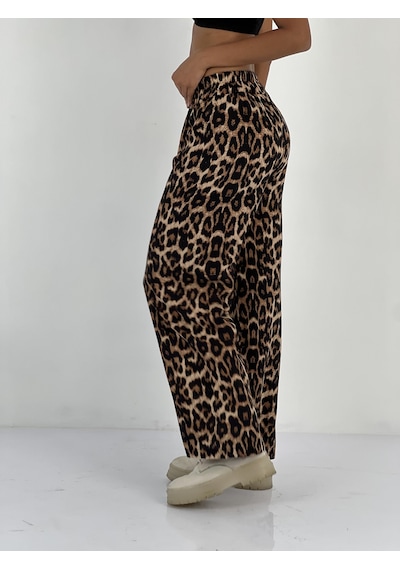 Miss Poem Kadın Leopar Desenli Bej Bol Pantolon Leopar