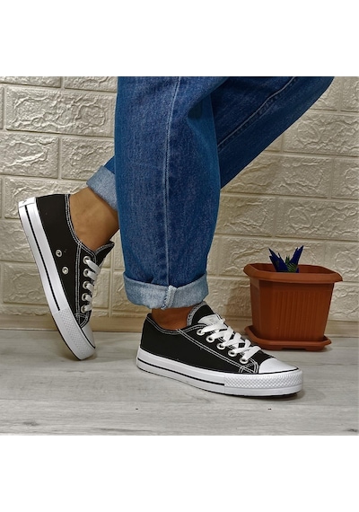 Fiyra 554 Siyah-Beyaz Kısa Unisex Sneaker Keten Spor Ayakkabı 001