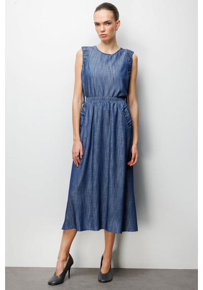 On Kadın Beli Lastikli Maxi Etek 74321 Indigo İndigo