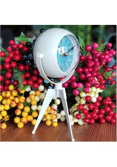 Masa Saati Retro Tripod Saat Oturma Odası Ferforje Saat Beyaz Beyaz