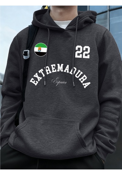 Startmore Startmoreextremadura İspanya Bayrağı Baskılı Kapüşonlu Erkek Eşofman Cepli Kazak Sportif Bol Sweatshir Antrasit