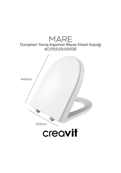 Creavit Mare Beyaz Kanalsız Duvara Sıfır Klozet Takımı Ma361, Creavit Mare Duroplast Yavaş Kapak Beyaz