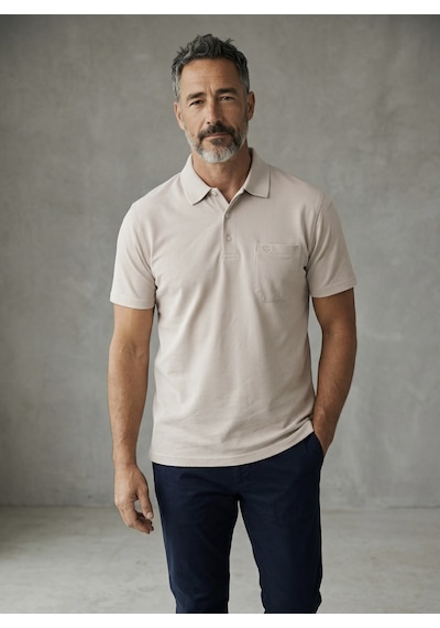 Erkek Yakalı Cepli Pike Lacoste Kumaş Bej Baba Tshirt