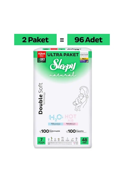 Sleepy Natural Double Soft Ultra Fırsat Paketi Külot Bez 7 Numara Xxlarge 96 Adet
