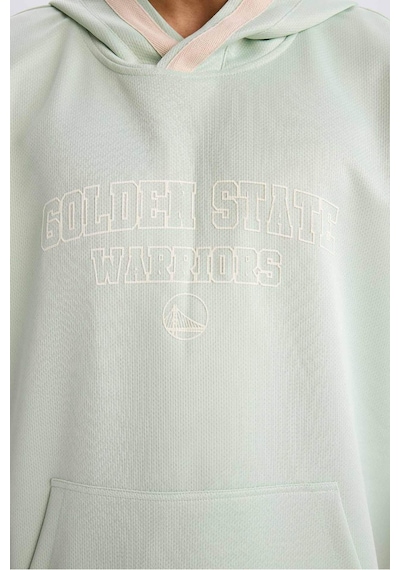 DeFactoFit NBA Golden State Warriors Oversize Geniş Kalıp Kapüşonlu Kısa Kollu Waffle Tişört D8612AX25SPGN1000
