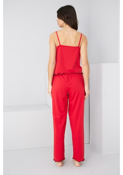 Siyah İnci İp Askılı Örme Pijama Takım 7883 Kırmızı