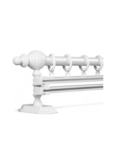 Beyaz Çift Raylı Ahşap Rustik Perde Askısı - 250 CM