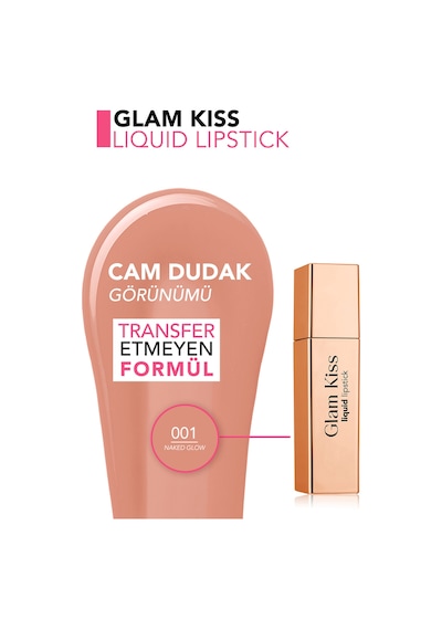 Flormar Glam Kiss Yüksek Pigmentli & Nemlendirici Cam Dudak Görünümlü Parlak Bitişli Ruj 001 Naked Glow
