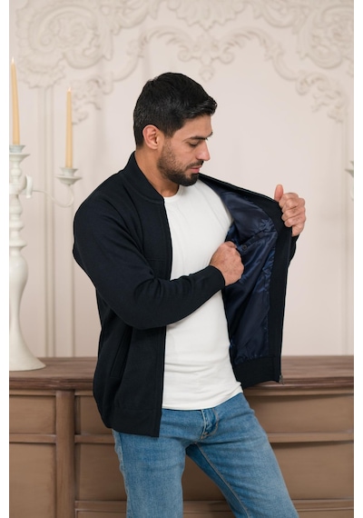Woolen World Pilot Yaka Fermuar Kapamalı Klasik Kesim Astarlı Çelik Örgü Hırka Lacivert Woolen World Pilot Yaka Fermuar Kapamalı Klasik Kesim Astarlı Çelik Örgü Hırka Lacivert