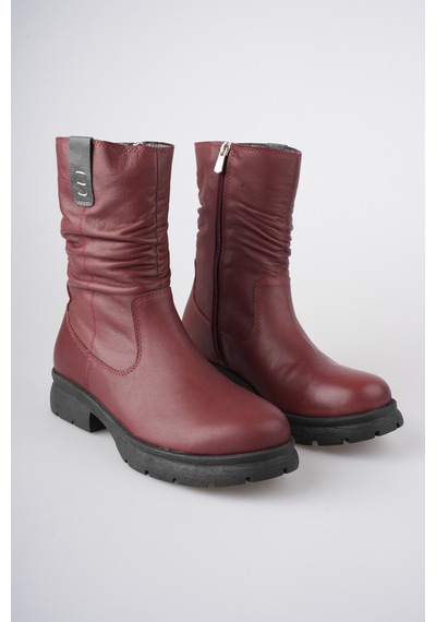 Analin Shoes Kadın Hakiki Deri İçi Kürklü Körüklü Bot Bordo
