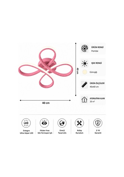 AvizeGO Saren Led Plafonyer Avize Çocuk Odası Günışığı Pembe