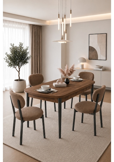 Renlife Açılır Yemek Masası Ve Sandalye Seti Metal Ayaklı 4 Sandalye + 80x130 Masa Ceviz Ceviz Kahve Renlife Açılır Yemek Masası Ve Sandalye Seti Metal Ayaklı 4 Sandalye + 80x130 Masa Ceviz Ceviz Kahve