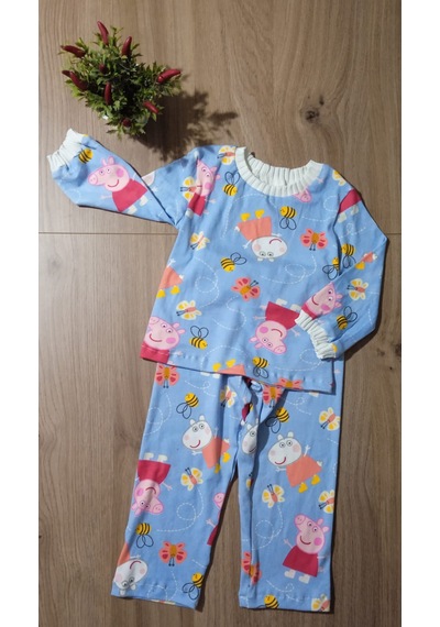Peppa Pig Figürlü Desenli Çocuk Takımı Açik Mavi