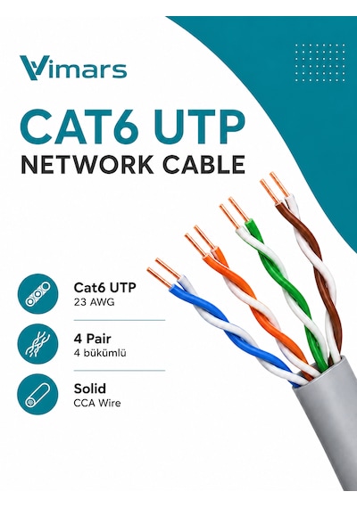 Vimars Cat6 23awg 305 Metre 0.50mm Gri Utp Ethernet İnternet Kablosu 305m