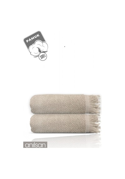 2'li Bej Jelena Banyo Havlusu-70x140 Cm, 490 Gr, %100pamuk, Spa Ve Otel Havlusu, Günlük Kullanıma Uy Bej
