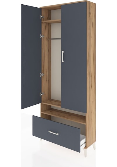 Arges Dolap 3 Raflı Tek Çekmeceli Tek Askılı 88x30x221 Çam-antrasit Atlas Çam Arges Dolap 3 Raflı Tek Çekmeceli Tek Askılı 88x30x221 Çam-antrasit Atlas Çam