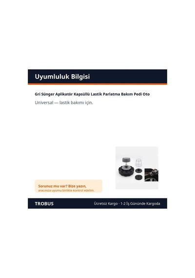 Trobus Gri Sünger Aplikatör Kapsüllü Lastik Parlatma Bakım Pedi Oto