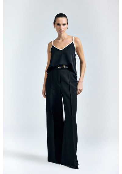 Sateen Kemer Detaylı Pantolon - Siyah-137345