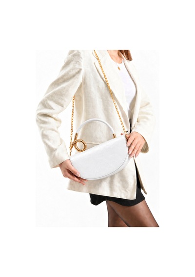 Nura Collection Şık Gold Aksesuarlı Beyaz Kadın El Ve Omuz Çantası Beyaz - 932310292 Beyaz