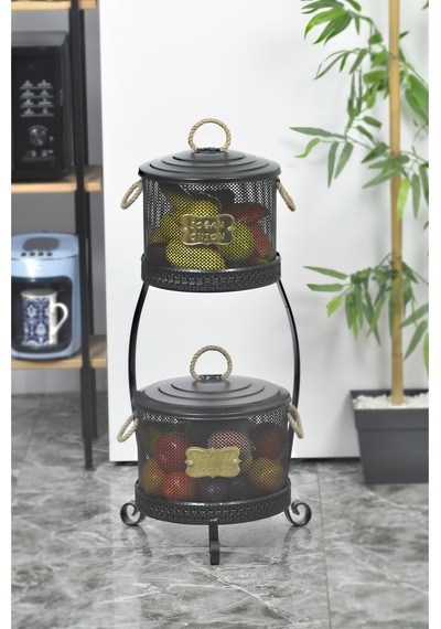 Metal Ferforje Standlı Yeni Model Delikli Patates Soğanlık Siyah