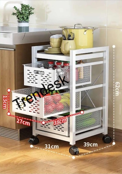Trendesk 3 Katlı Metal Beyaz Patates Soğan Sebze Meyve Sepeti Sebzelik