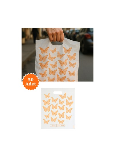 Güçlendirilmiş El Geçmeli Takviyeli Mağaza Poşeti Elit Kelebek Baskı No 4 39x48 Cm 50 Adet