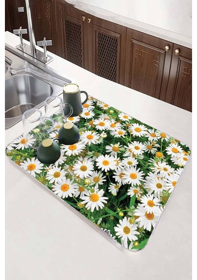 Yeşil Çiçekli Microfiber Bulaşık Kurutma Kurulama Matı Mm016n11