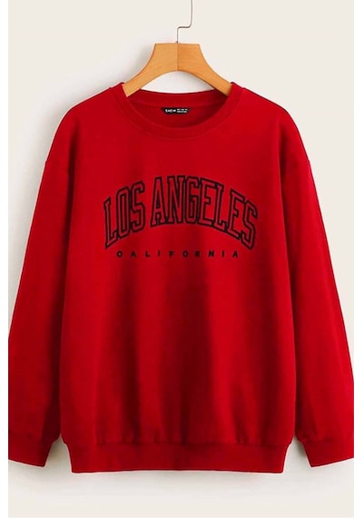 Mad Girls Kırmızı Baskılı Oversize Kadın Sweatshirt Mg780