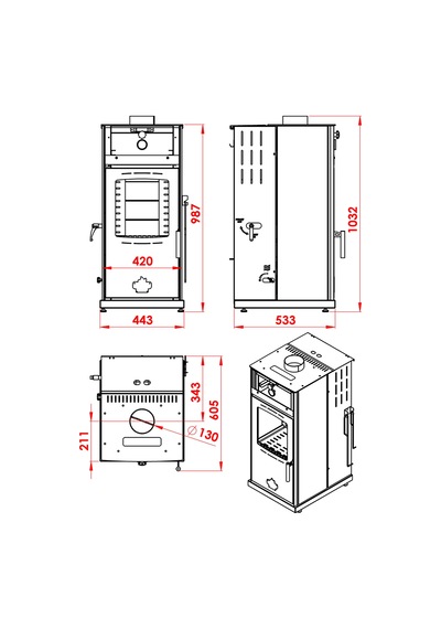 Sılver 8 Kw Kuzine/ Manuel Pelet Ve Odun Sobası / Baba's Stove