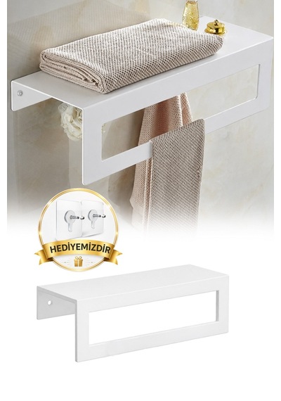 Beyaz Raflı Havlu Askısı Metal Banyo Raflı Havluluk 27 Cm Otel Tipi Duvar Havlu Rafı Diğer