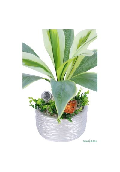 Yapay Çiçek Sitesi Gümüş Beton Saksıda Yapay Bitki Tanzimi 48 Cm Model 6 Yeşil-sarı