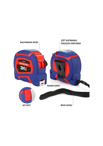 Workpro Wp261008 3mx16mm/10ft. Naylon Kaplama Sarı Çelik Şerit Metre Standart