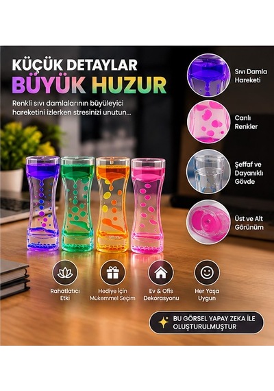 4'lü Renkli Sıvı Kum Saati Seti Dekoratif Masaüstü Oyuncak Hareketli Sıvı Damla Ofis Masa Aksesuarı