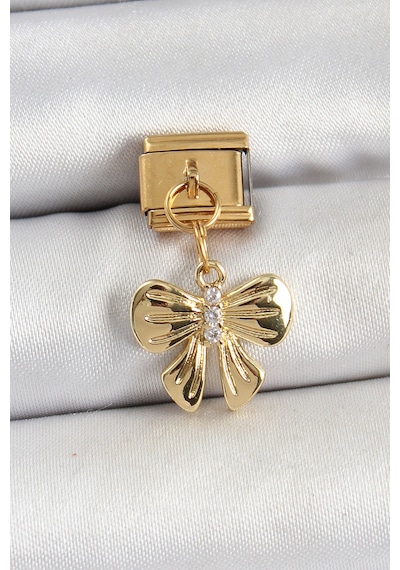 316l Çelik Sallantılı Zirkon Taşlı Fiyonk Model Gold Renk Nomination Charm Altın