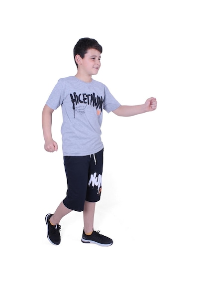 Fyk Kids Dg-nuk Yazı Baskılı Erkek Çocuk Yazlık Takım Melanj Gri