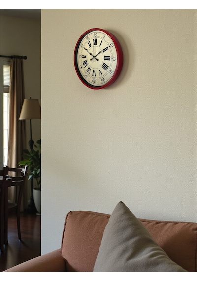 36 Cm Kırmızı Retro Duvar Saati Çok Renkli