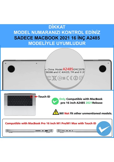 Apple Uyumlu MacBook Pro 16 inç 2021 M1 Pro/Max A2485 Kılıf Sert Parlak Üst ve Alt Koruma Kapağı