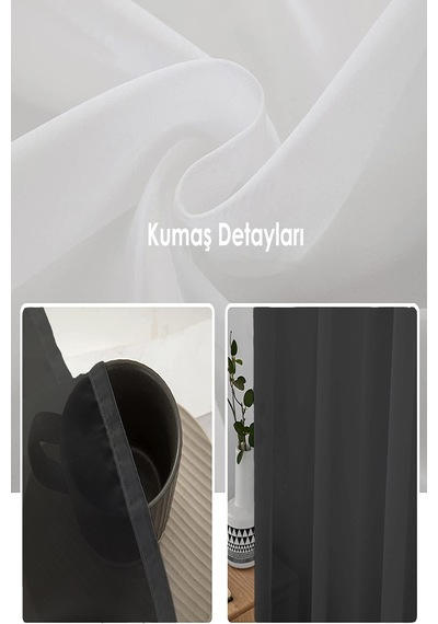 Düz Sade Tül Perde, Korniş Ve Rustik Kullanımı İçin Uygun, Düz Dikim, 300x270 Ölçü Siyah