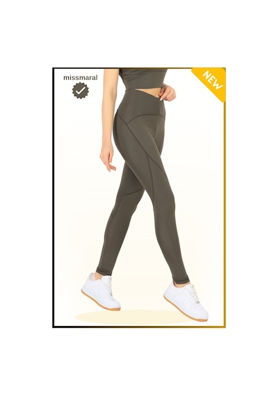 Missmaral Slim Fit Yüksek Bel Toparlayıcı Haki / Khaki Spor Tayt Flatlock Dikiş Detaylı Fit Tasarım Oslo 1090 Haki