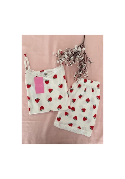 Mh Moony Homewears Çilek Mom Yazlık Yumuşacık Şortlu Pijama Takımı Kırmızı Tonlar