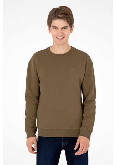 U.S. Polo Assn. Erkek Bisiklet Yaka Haki Basic Şardonlu Sweatshirt 50295148-VR027