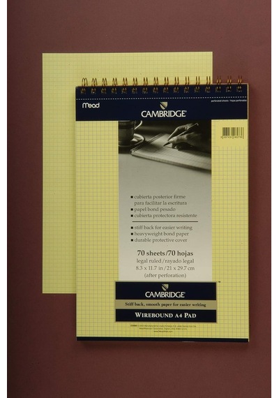Mead Cambridge Kareli Bloknot Tel Spiralli A4, 70 Yaprak, Sarı