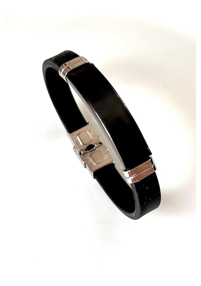 Silikon Kordon Çelik Mixli Sade Şık Trend Model Erkek Bileklik 22 Cm Siyah