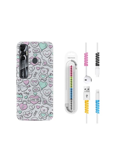 Tecno Spark 7 Pro Kılıf Kablo Koruyuculu I Love You 1882