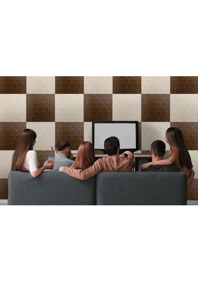 3 Boyutlu Duvar Paneli Kabartmalı Salon Desen Pvc 41x41 Cm/ 6 Adet /1 M² Teak