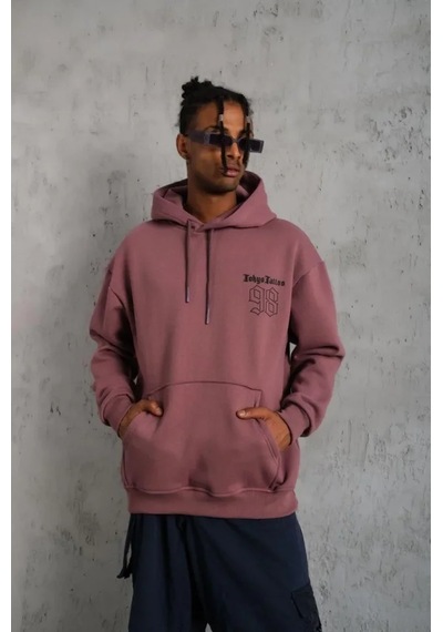 Veraura Lifestyle Erkek 98 Baskılı Kapşonlu Sweat - Gül Kurusu Gülkurusu