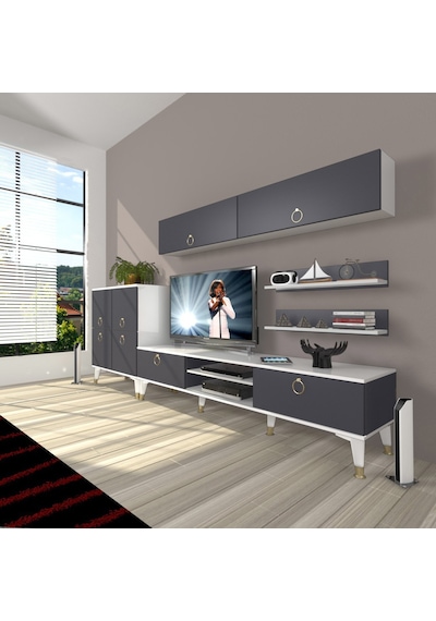 Decoraktiv Eko 6y Mdf Dvd Gold Tv Ünitesi Tv Sehpası Beyaz - Antrasit