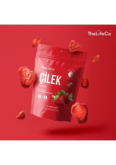 Thelifeco Freeze Dried - Dondurularak Kurutulmuş Dilim Çilek 3'lü Paket 45 G
