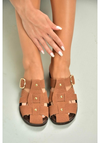 Fox Shoes U458334202 Taba Süet Önü Kapalı Kadın Terlik Taba-süet